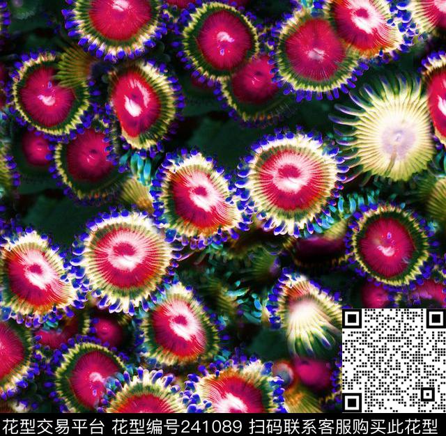 神秘菊花雏菊彩色红色黑底花卉休闲数码印花华亿平台下载（图片编号: 241089） - 瓦栏（Walan）