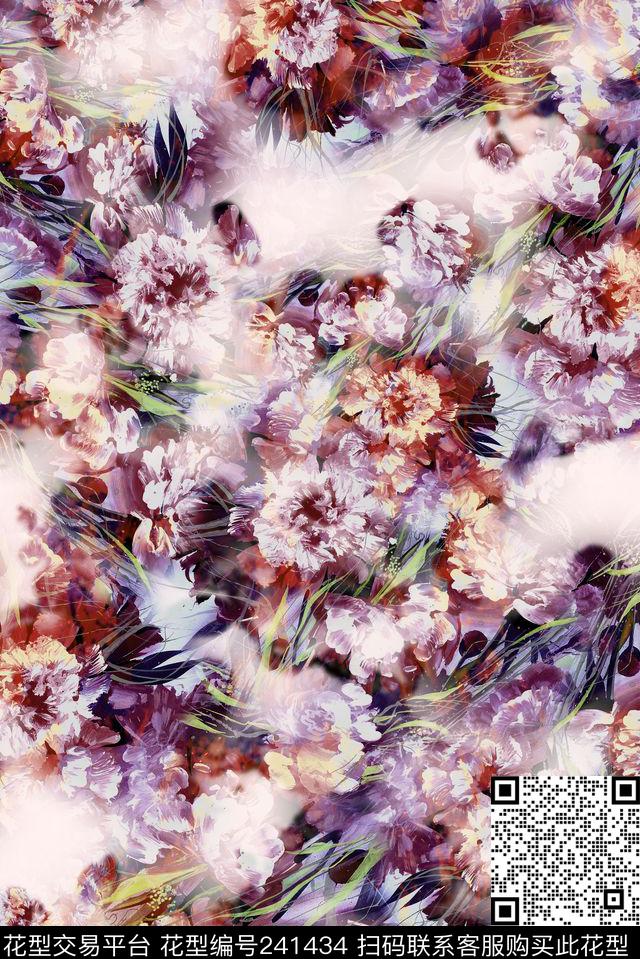 多彩油画花卉花朵服装数码花卉数码印花华亿平台下载（图片编号: 241434） - 瓦栏（Walan）