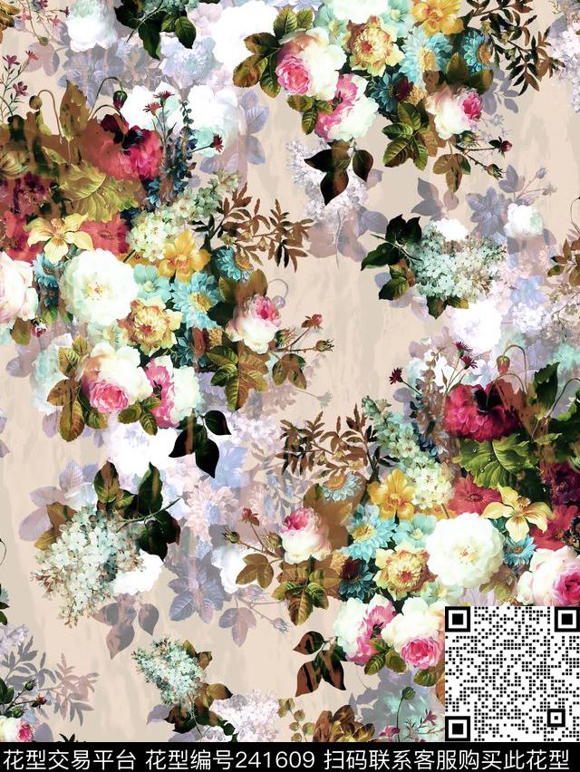 欧式花卉玫瑰数码印花华亿平台下载（图片编号: 241609） - 瓦栏（Walan）