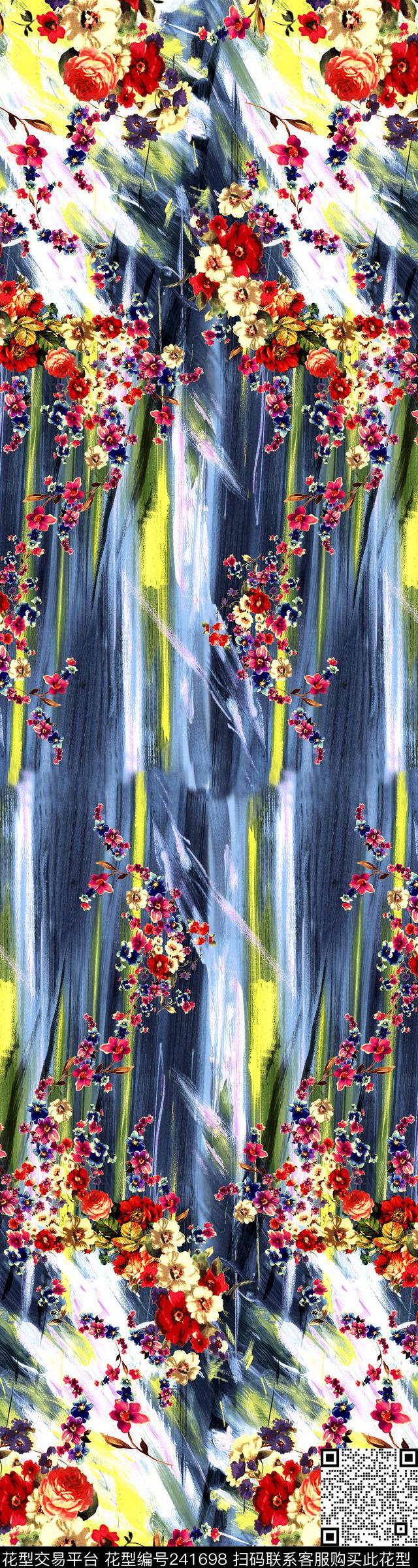 定位花卉笔触数码印花华亿平台下载（图片编号: 241698） - 瓦栏（Walan）