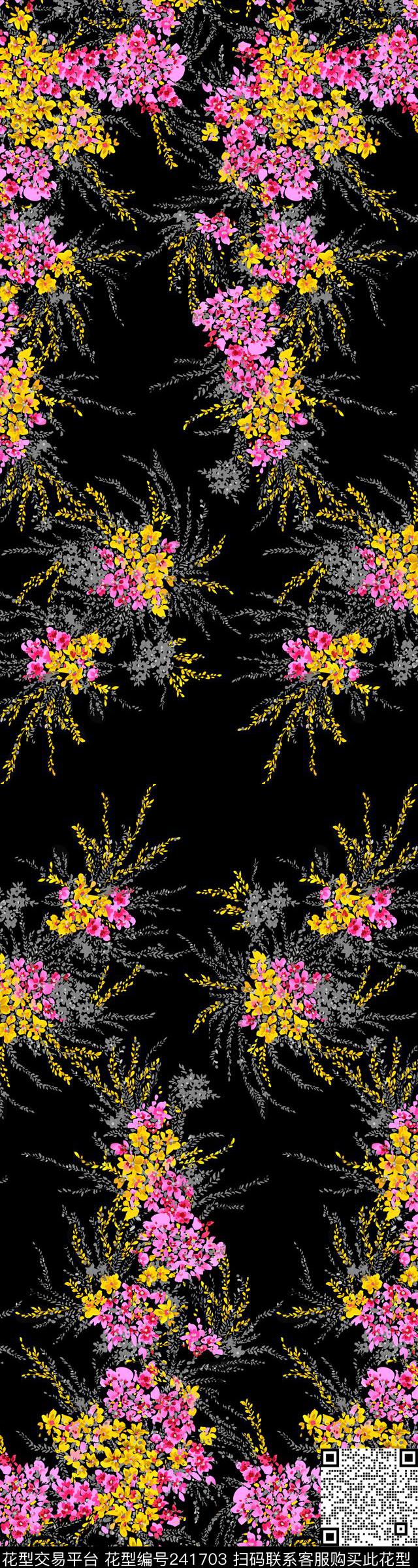 定位小花黑底数码印花华亿平台下载（图片编号: 241703） - 瓦栏（Walan）