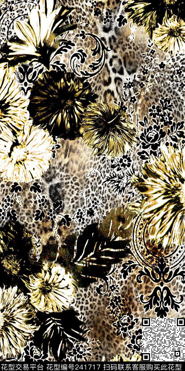 数码豹纹大花灰色暗色服装数码印花华亿平台下载（图片编号: 241717） - 瓦栏（Walan）