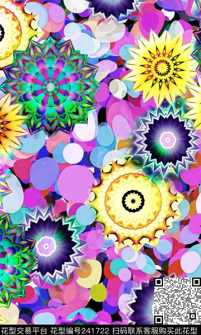 数码彩色圆球花朵花卉数码印花华亿平台下载（图片编号: 241722） - 瓦栏（Walan）
