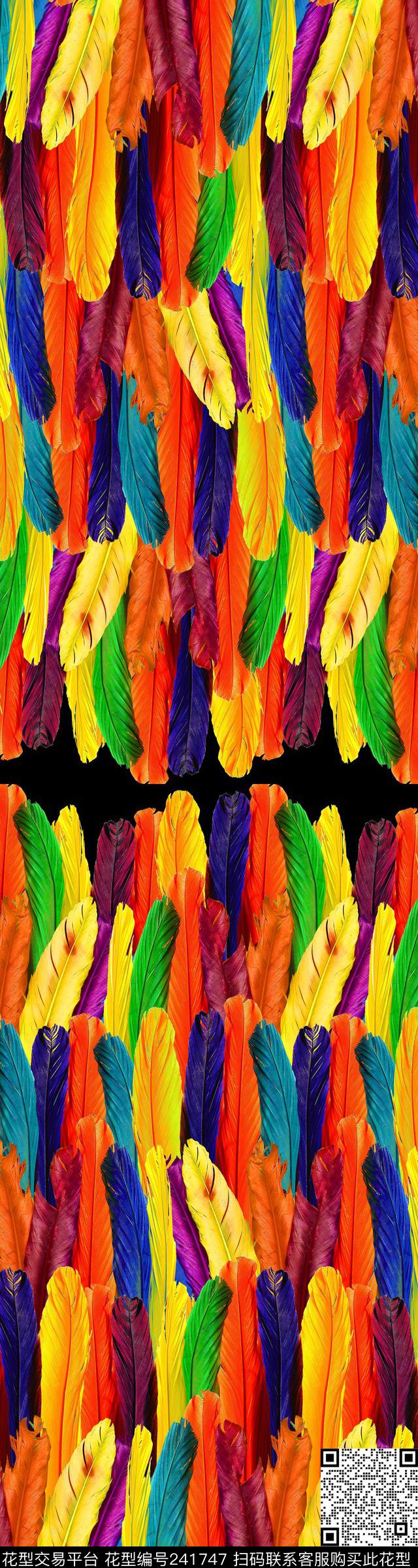 排列羽毛五彩七彩数码印花华亿平台下载（图片编号: 241747） - 瓦栏（Walan）