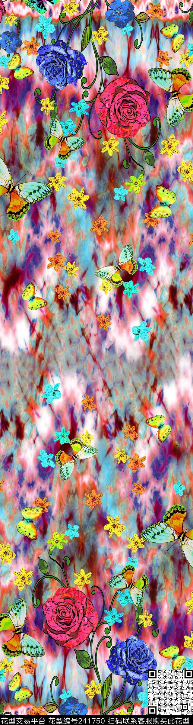 双边定位花数码蝴蝶花卉花朵数码印花华亿平台下载（图片编号: 241750） - 瓦栏（Walan）
