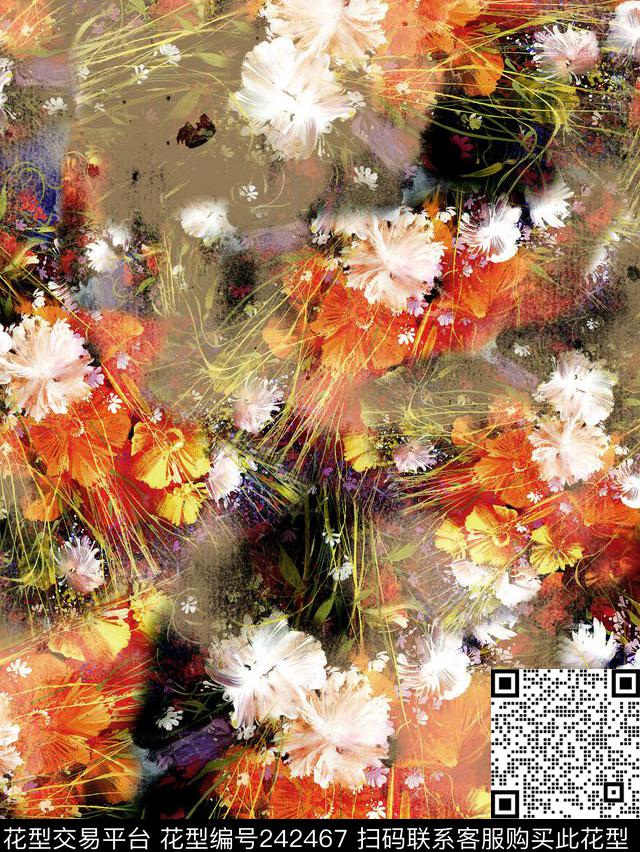 油画效果花卉花朵组合复古花卉中老年数码印花华亿平台下载（图片编号: 242467） - 瓦栏（Walan）