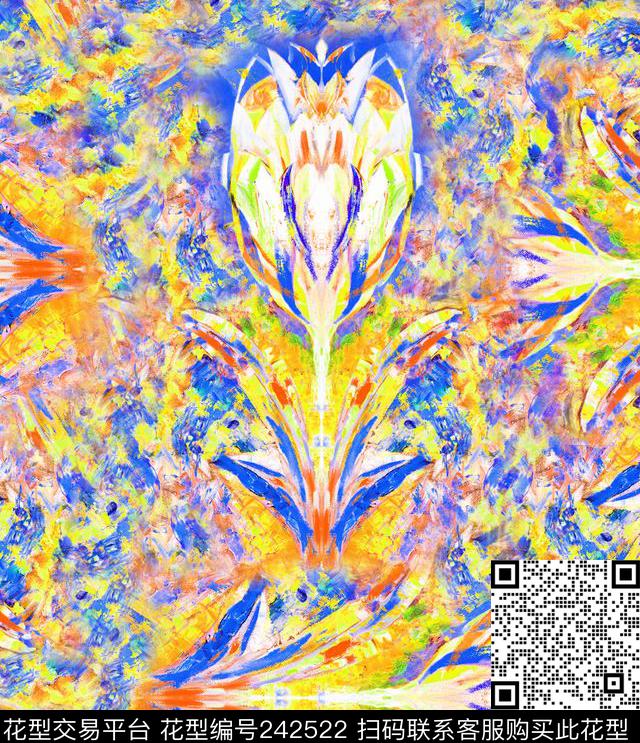 花卉休闲抽象数码印花华亿平台下载（图片编号: 242522） - 瓦栏（Walan）