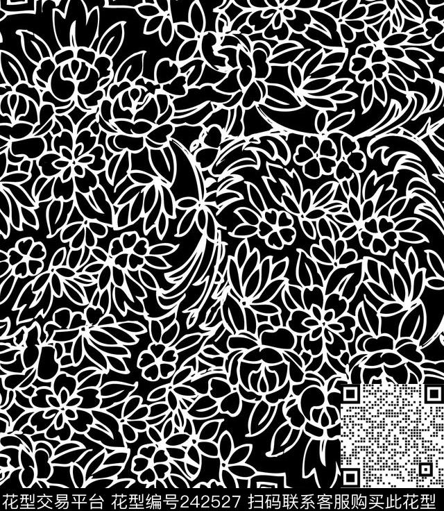 花卉抽象怀旧传统印花华亿平台下载（图片编号: 242527） - 瓦栏（Walan）