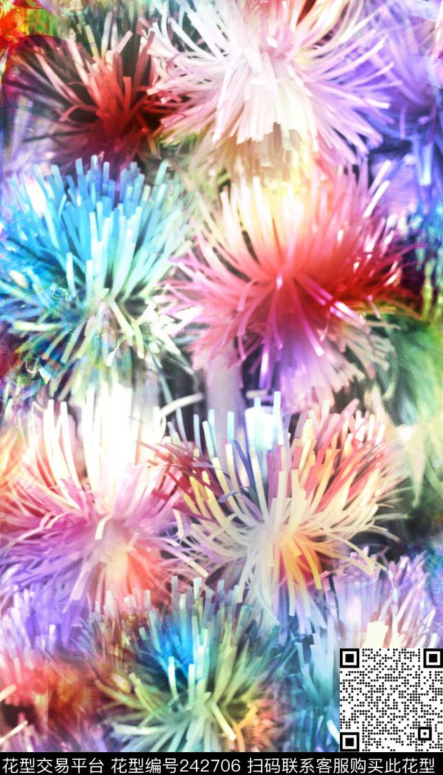 柱状花菊花盛开花卉花朵服装抽象数码印花华亿平台下载（图片编号: 242706） - 瓦栏（Walan）