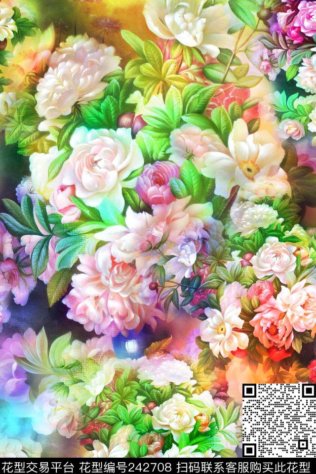 服装花朵花湖鲜花花束朦胧抽象数码鲜艳花卉数码印花华亿平台下载（图片编号: 242708） - 瓦栏（Walan）