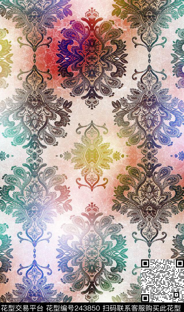 佩斯利复古民族风五彩民族风佩斯利数码印花华亿平台下载（图片编号: 243850） - 瓦栏（Walan）