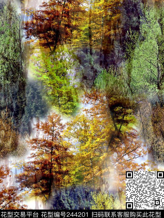 风景树林树叶树木植物风景树林数码印花华亿平台下载（图片编号: 244201） - 瓦栏（Walan）