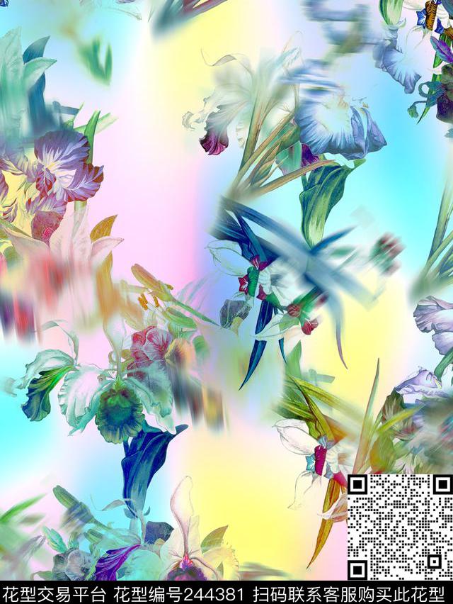 多彩花卉花朵树叶植物花卉数码印花华亿平台下载（图片编号: 244381） - 瓦栏（Walan）