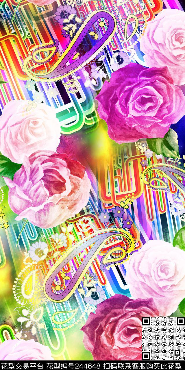 数码服装华亿平台腰果花花卉花朵大花爆款散花数码印花华亿平台下载（图片编号: 244648） - 瓦栏（Walan）
