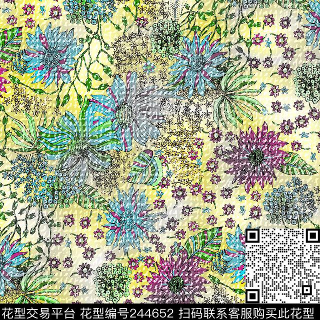 数码服装凹凸纹理花卉花朵爆款散花数码印花华亿平台下载（图片编号: 244652） - 瓦栏（Walan）