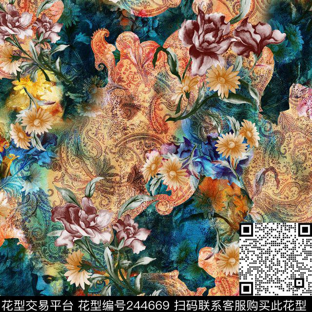 爆款散花中老年数码华亿平台数码印花华亿平台下载（图片编号: 244669） - 瓦栏（Walan）