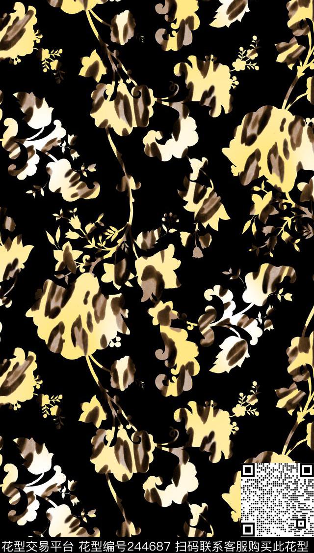 数码服装黑底豹纹动物纹感悟抽象动物纹数码印花华亿平台下载（图片编号: 244687） - 瓦栏（Walan）