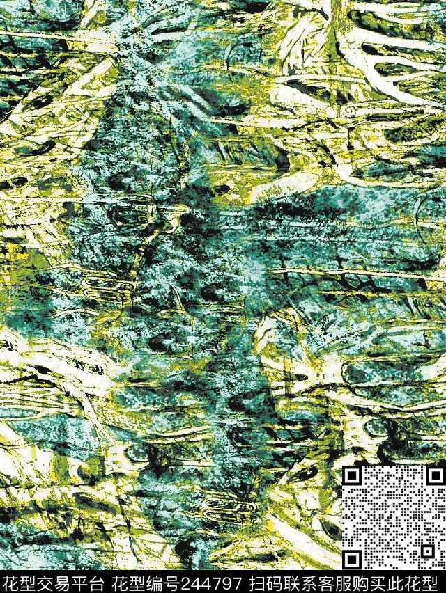 中国风传统水彩抽象树木纹服装休闲抽象数码印花华亿平台下载（图片编号: 244797） - 瓦栏（Walan）