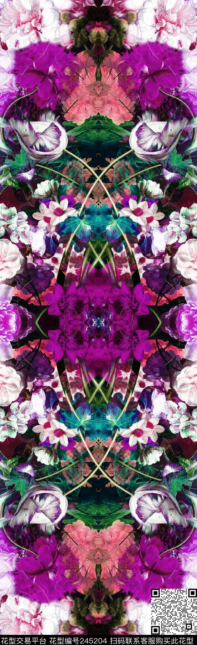 花卉休闲抽象数码印花华亿平台下载（图片编号: 245204） - 瓦栏（Walan）