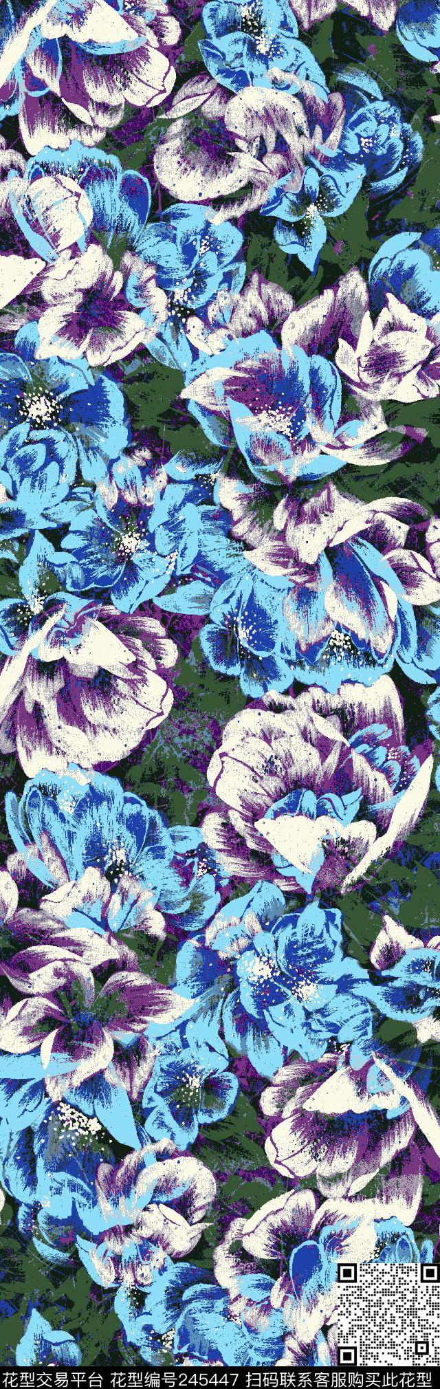 绽放花卉彩色水墨画中国风手绘长巾服装花卉休闲传统印花华亿平台下载（图片编号: 245447） - 瓦栏（Walan）