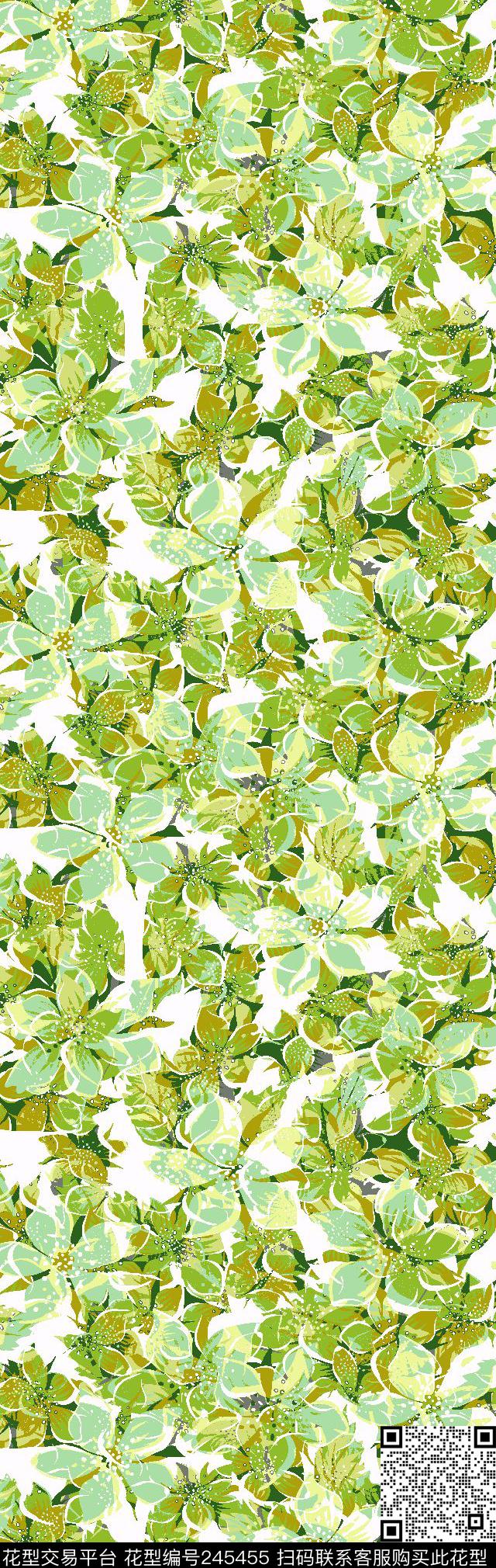 休闲花卉绽放长巾清新绿色花卉休闲传统印花华亿平台下载（图片编号: 245455） - 瓦栏（Walan）