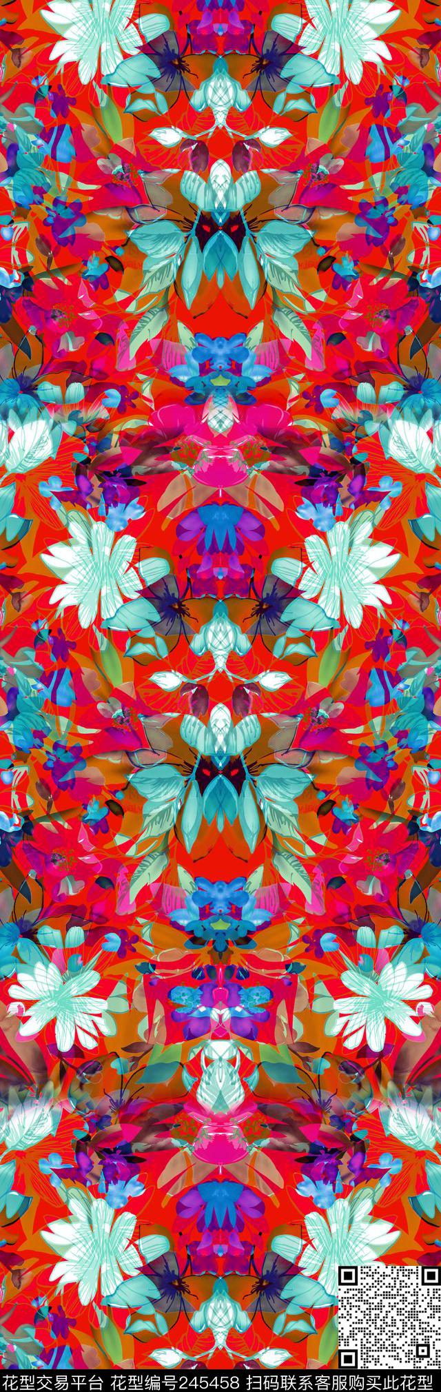 民族风高调鲜艳花卉印花长巾红色花卉休闲数码印花华亿平台下载（图片编号: 245458） - 瓦栏（Walan）