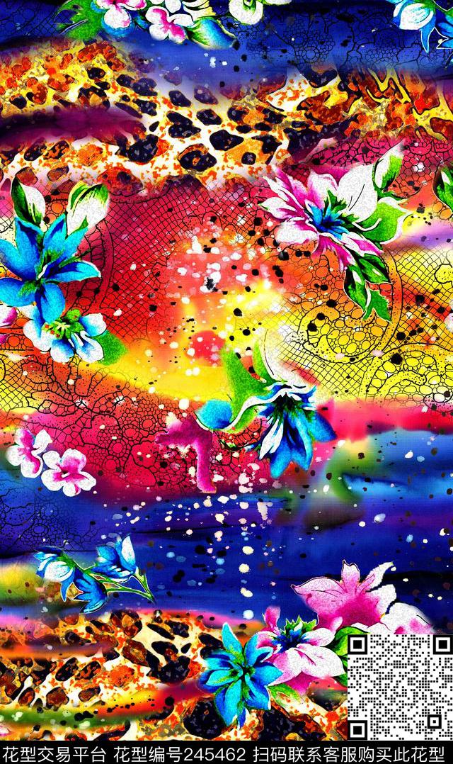 数码百合花朵动物纹豹纹花卉鲜花数码印花华亿平台下载（图片编号: 245462） - 瓦栏（Walan）