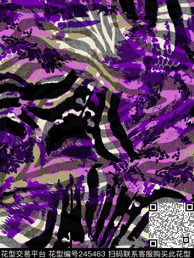 数码斑马纹动物纹拼贴紫色服装数码印花华亿平台下载（图片编号: 245463） - 瓦栏（Walan）
