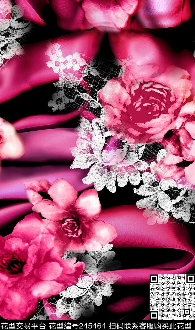 数码宝石大红花服装红色数码印花华亿平台下载（图片编号: 245464） - 瓦栏（Walan）