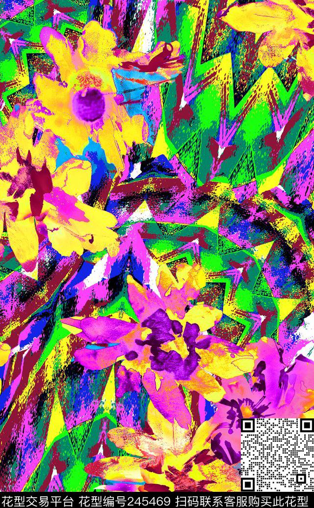 数码多彩大花花卉花朵鲜花数码印花华亿平台下载（图片编号: 245469） - 瓦栏（Walan）