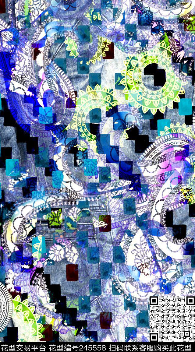 数码几何炫彩珠宝金属长方形数码印花华亿平台下载（图片编号: 245558） - 瓦栏（Walan）