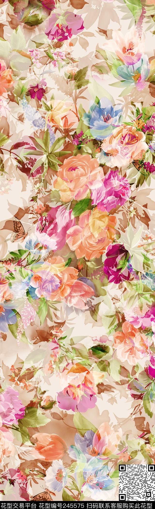甜美数码唯美花卉长巾鲜花花卉花卉休闲数码印花华亿平台下载（图片编号: 245575） - 瓦栏（Walan）