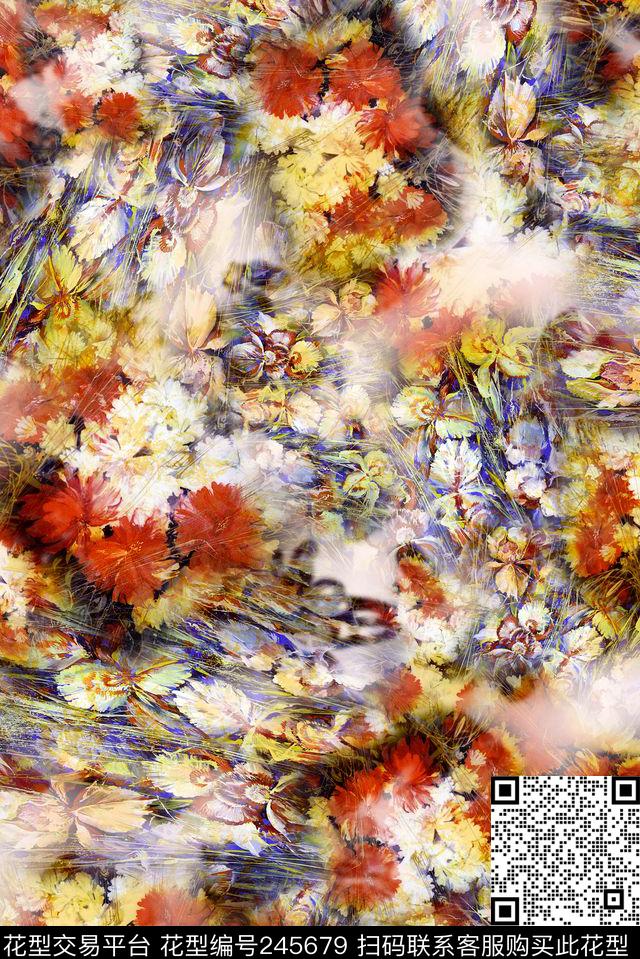 油画多彩花卉花朵鲜花花卉数码印花华亿平台下载（图片编号: 245679） - 瓦栏（Walan）