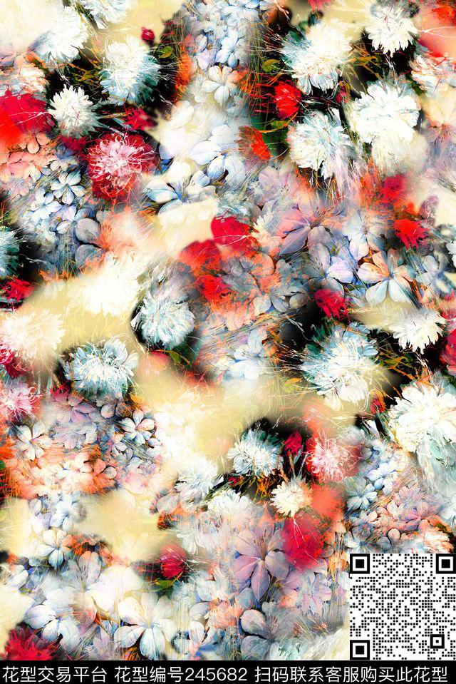 油画朦胧效果花卉花朵满底服装数码花卉数码印花华亿平台下载（图片编号: 245682） - 瓦栏（Walan）