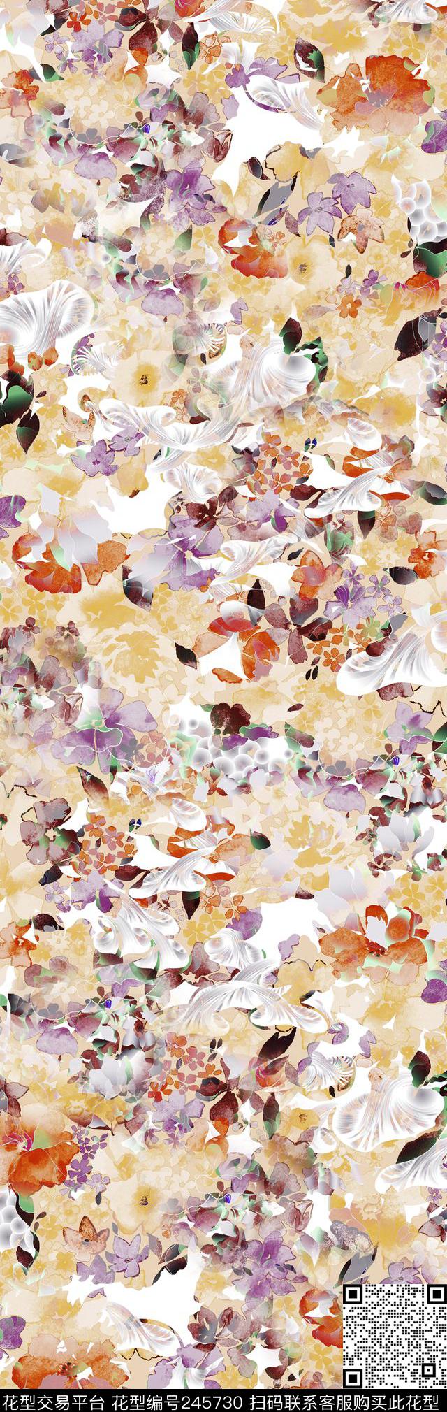 花卉休闲抽象数码印花华亿平台下载（图片编号: 245730） - 瓦栏（Walan）