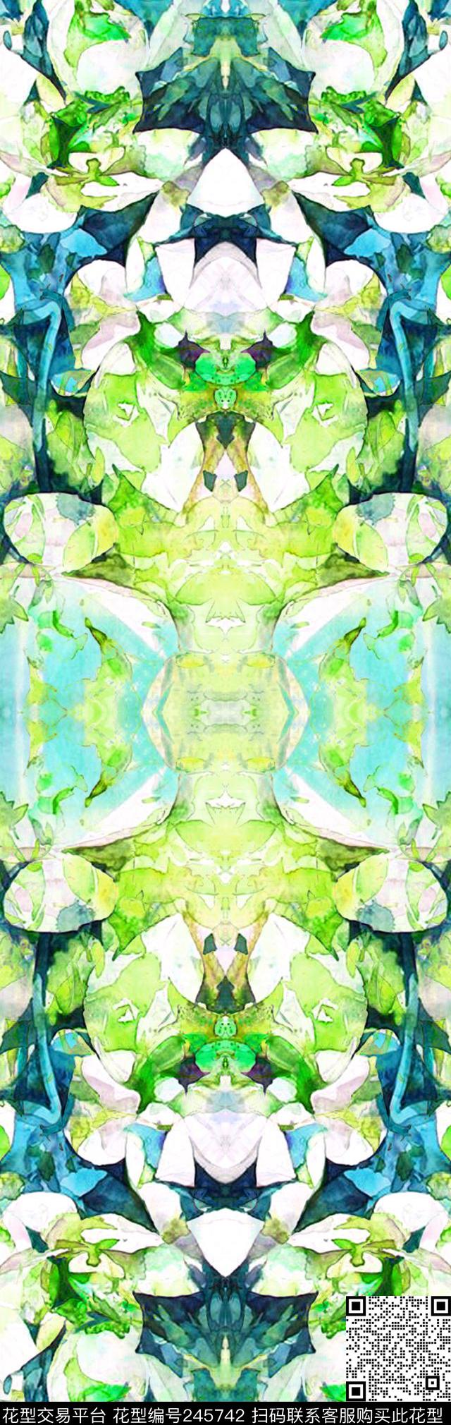 水彩大花花卉对称抽象朦胧印花长巾花卉休闲数码印花华亿平台下载（图片编号: 245742） - 瓦栏（Walan）