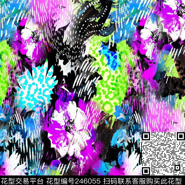 数码豹纹动物纹鲜艳花朵花卉抽象数码印花华亿平台下载（图片编号: 246055） - 瓦栏（Walan）