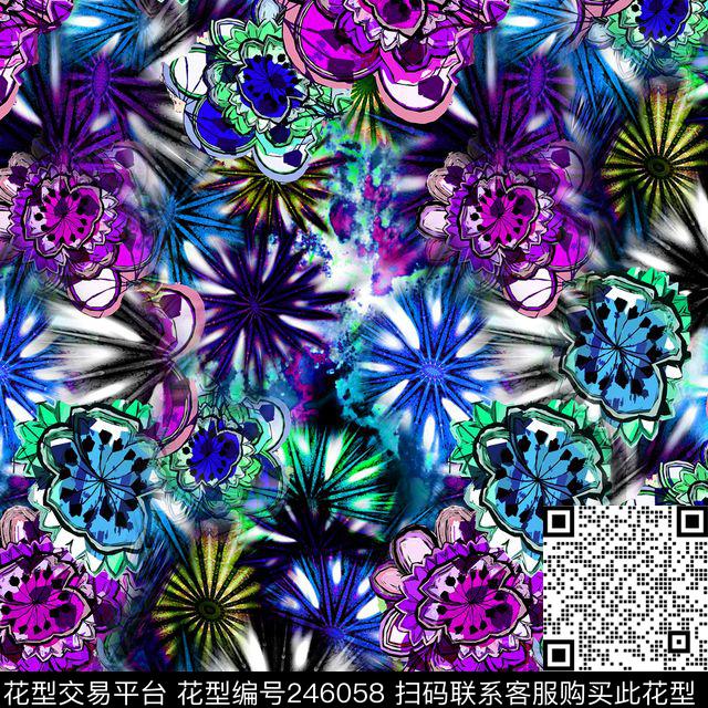 数码多彩花朵花卉服装珠宝数码印花华亿平台下载（图片编号: 246058） - 瓦栏（Walan）