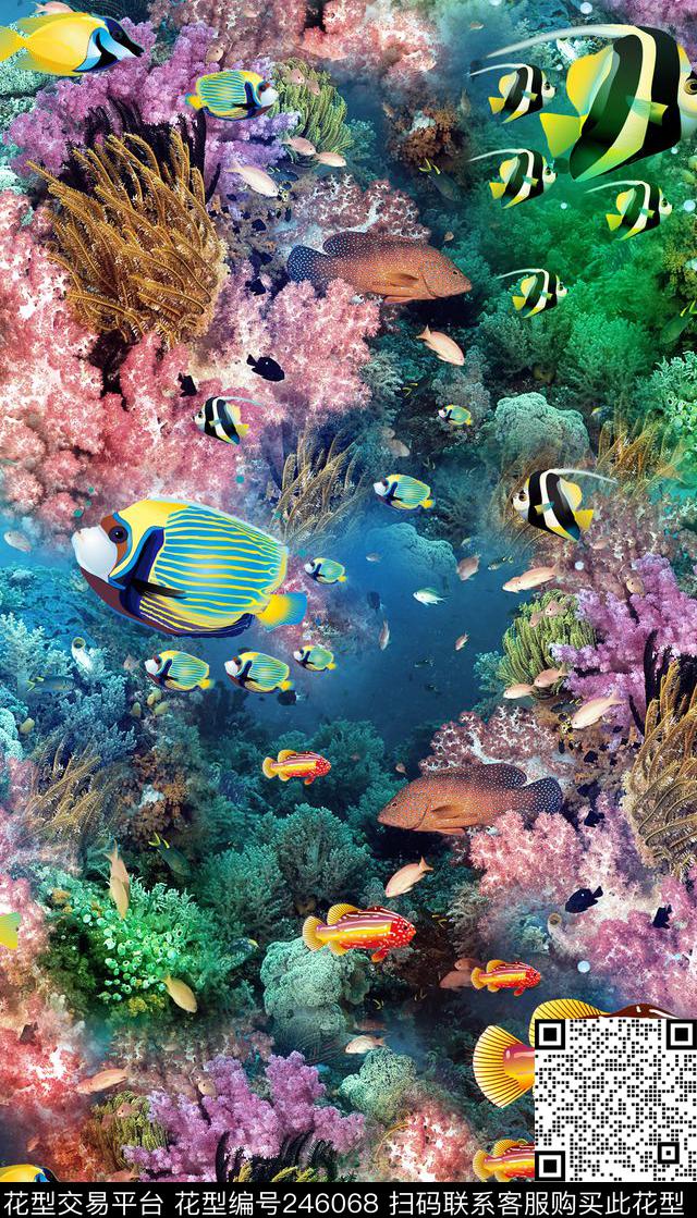 海底世界生物海洋鱼热带珊瑚植物风景数码印花华亿平台下载（图片编号: 246068） - 瓦栏（Walan）