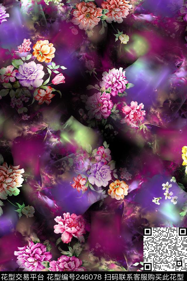 花卉花朵紫色鲜花服装数码花卉数码印花华亿平台下载（图片编号: 246078） - 瓦栏（Walan）
