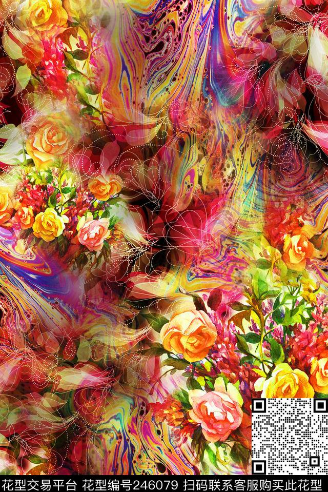 花卉服装花朵鲜花抽象朦胧花卉数码印花华亿平台下载（图片编号: 246079） - 瓦栏（Walan）