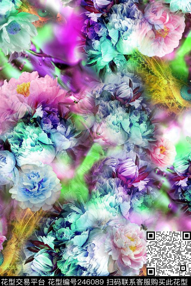 梦幻朦胧花卉花朵抽象服装抽象数码印花华亿平台下载（图片编号: 246089） - 瓦栏（Walan）