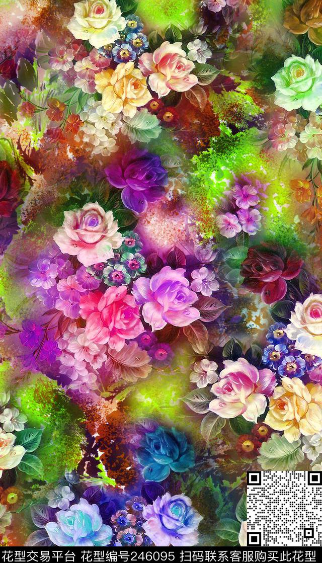 服装数码小花层次立体花朵花卉花卉数码印花华亿平台下载（图片编号: 246095） - 瓦栏（Walan）