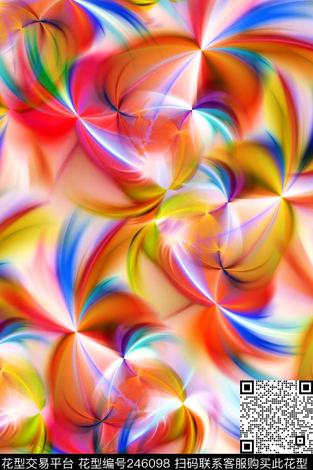 五彩花卉花朵彩色线条数码渐变抽象数码印花华亿平台下载（图片编号: 246098） - 瓦栏（Walan）
