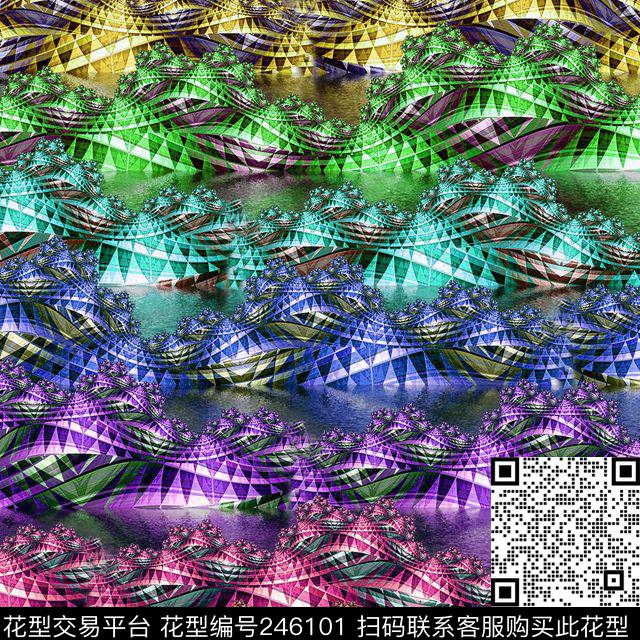 几何花圆锥纹路七彩梦幻抽象数码印花华亿平台下载（图片编号: 246101） - 瓦栏（Walan）