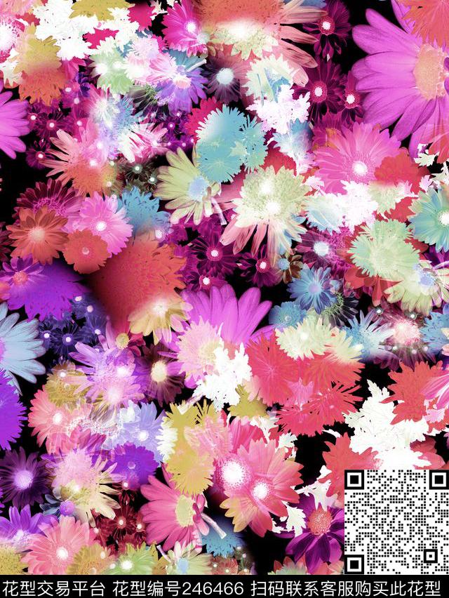 多彩花卉花朵服装七彩绚丽数码花卉数码印花华亿平台下载（图片编号: 246466） - 瓦栏（Walan）