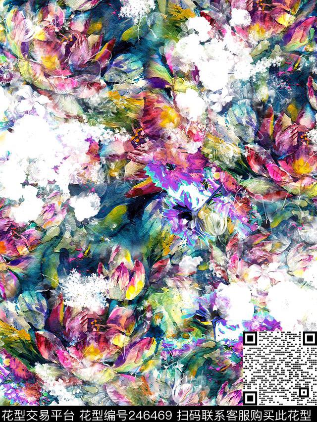 水彩花卉花朵组合数码服装花卉数码印花华亿平台下载（图片编号: 246469） - 瓦栏（Walan）