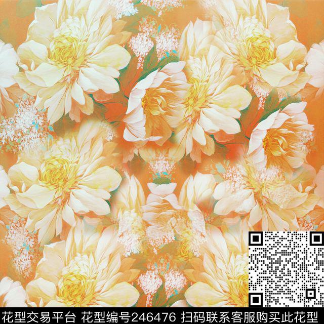 手绘花卉方巾花朵油画数码印花华亿平台下载（图片编号: 246476） - 瓦栏（Walan）
