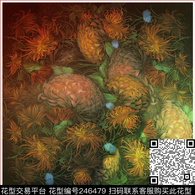 方巾花菠萝红毛丹水果菊花花卉花朵数码印花华亿平台下载（图片编号: 246479） - 瓦栏（Walan）