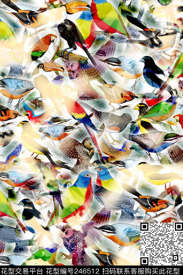 多彩朦胧花鸟动物数码热带动物数码印花华亿平台下载（图片编号: 246512） - 瓦栏（Walan）